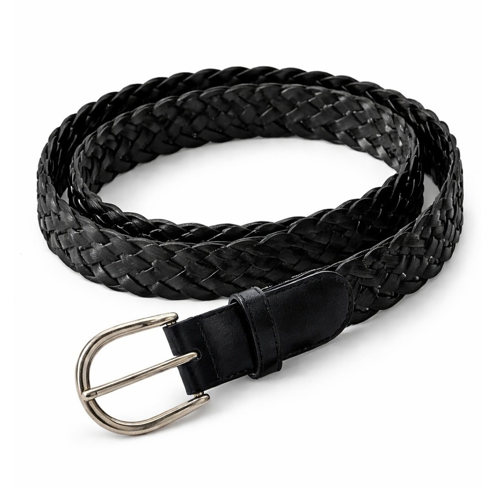 Universal Thread Black Braided Belt Size Medium Stretch Woven Casual